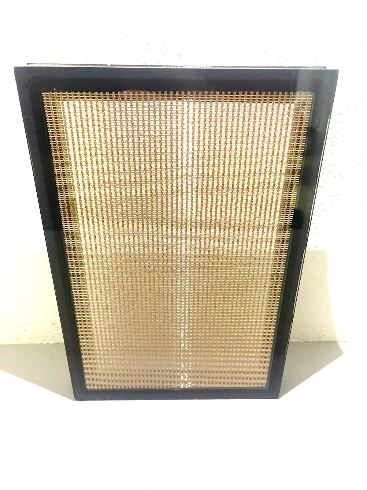OKATECH Mandarin specimen, woven brass mesh IGU panel, warm golden tone