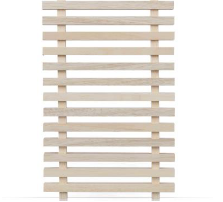 OKAWOOD Obeche species sample — horizontal wood slat grid, pale cream tone