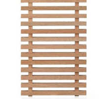 OKAWOOD White Seraya species sample — horizontal wood slat grid, medium honey-tan tone